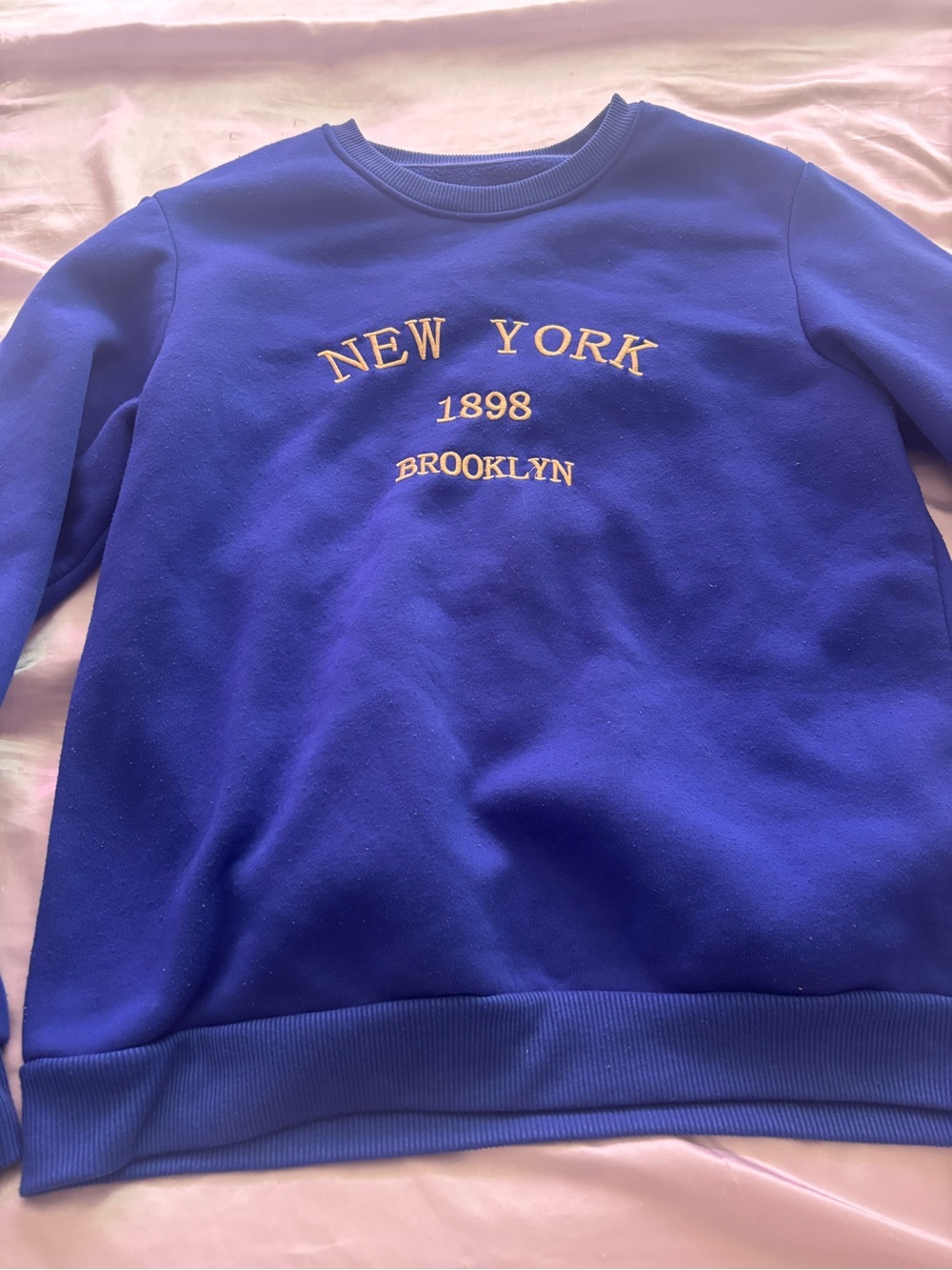 SHEIN Royal Blue New York Brooklyn Crewneck Sweater
